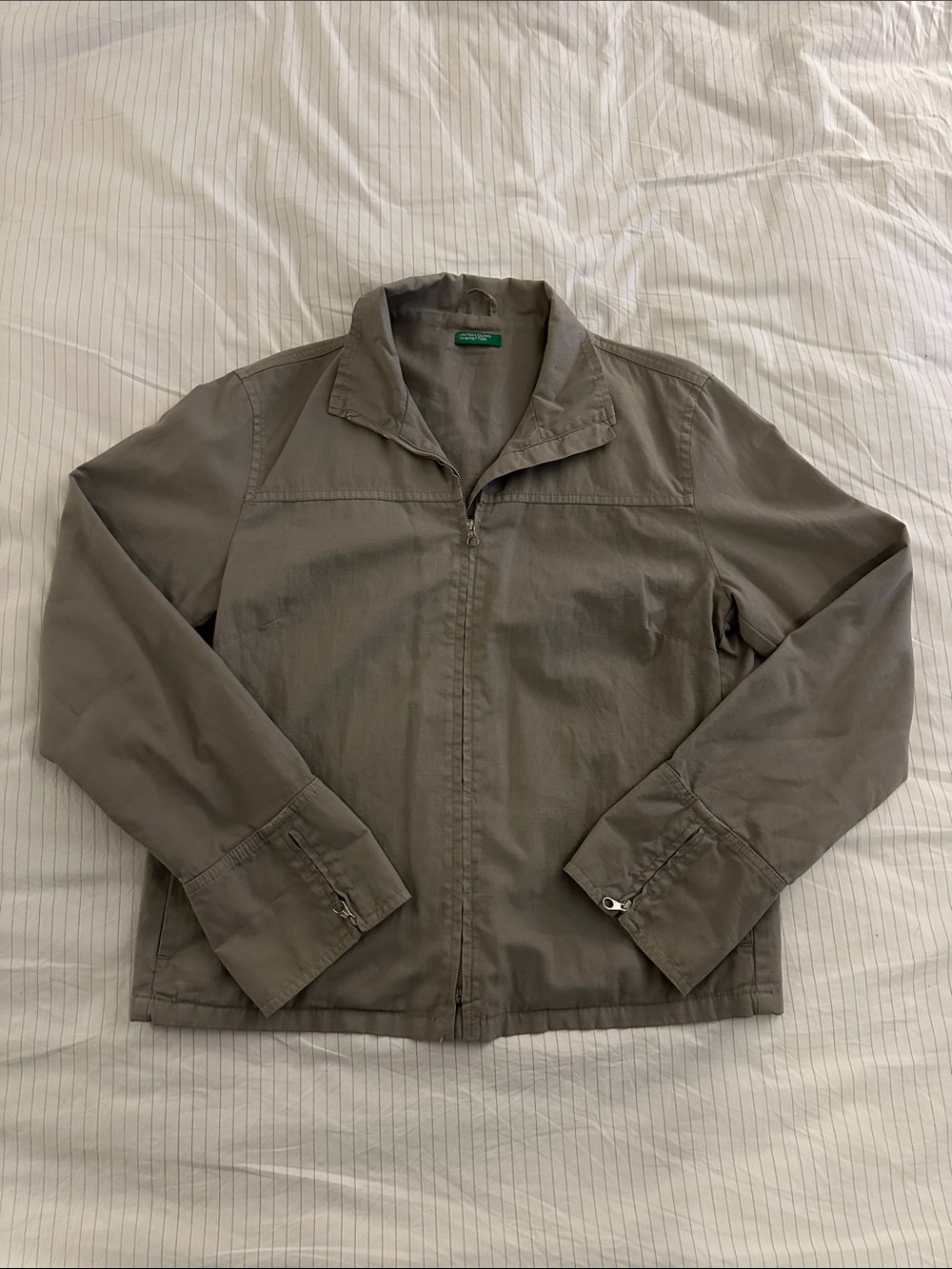 Vtg 90s United Colors of Benetton Made in Italy Utility Jacket Olive Zip Cuff